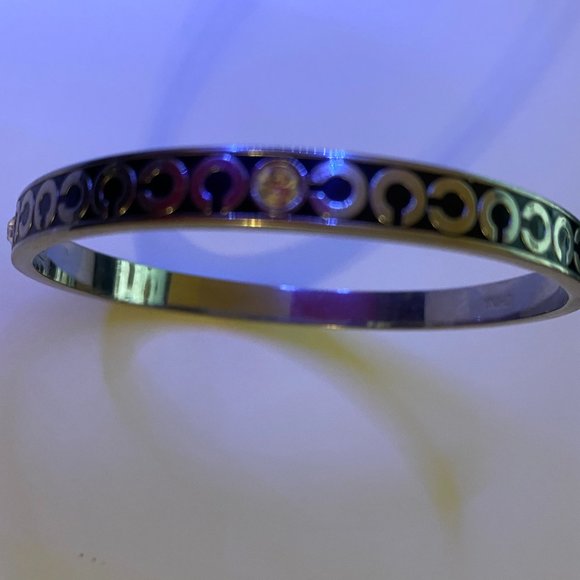 Coach Black and Silver Enamel Metal Bangle Bracelet with Rhinestones - Picture 2 of 4